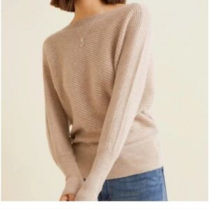 Garnet Hill Angled-Rib Cashmere Sweater in Taupe
